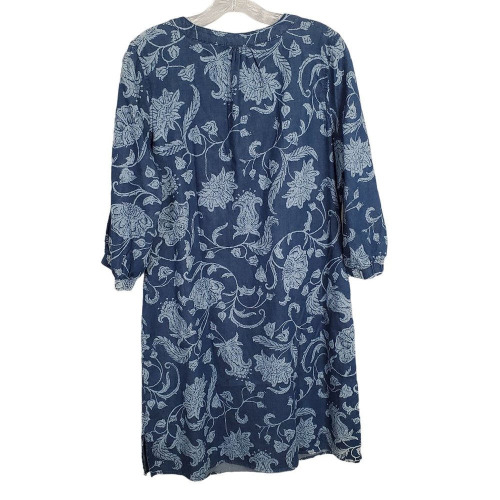 Isaac Mizrahi Live Sz 12 Dress Denim Chambray Floral Print Split Sleeves Lace Up - Picture 3 of 15